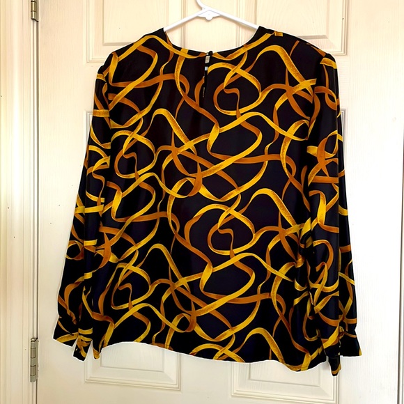 100% Pure Silk Geometric Pattern Black Top Size Large - Picture 5 of 6